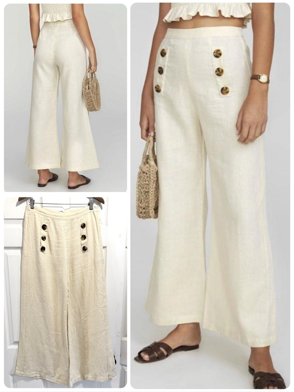 Faithfull The Brand Adita Linen Pants Wide Leg Ceamy Yellow Size 6
